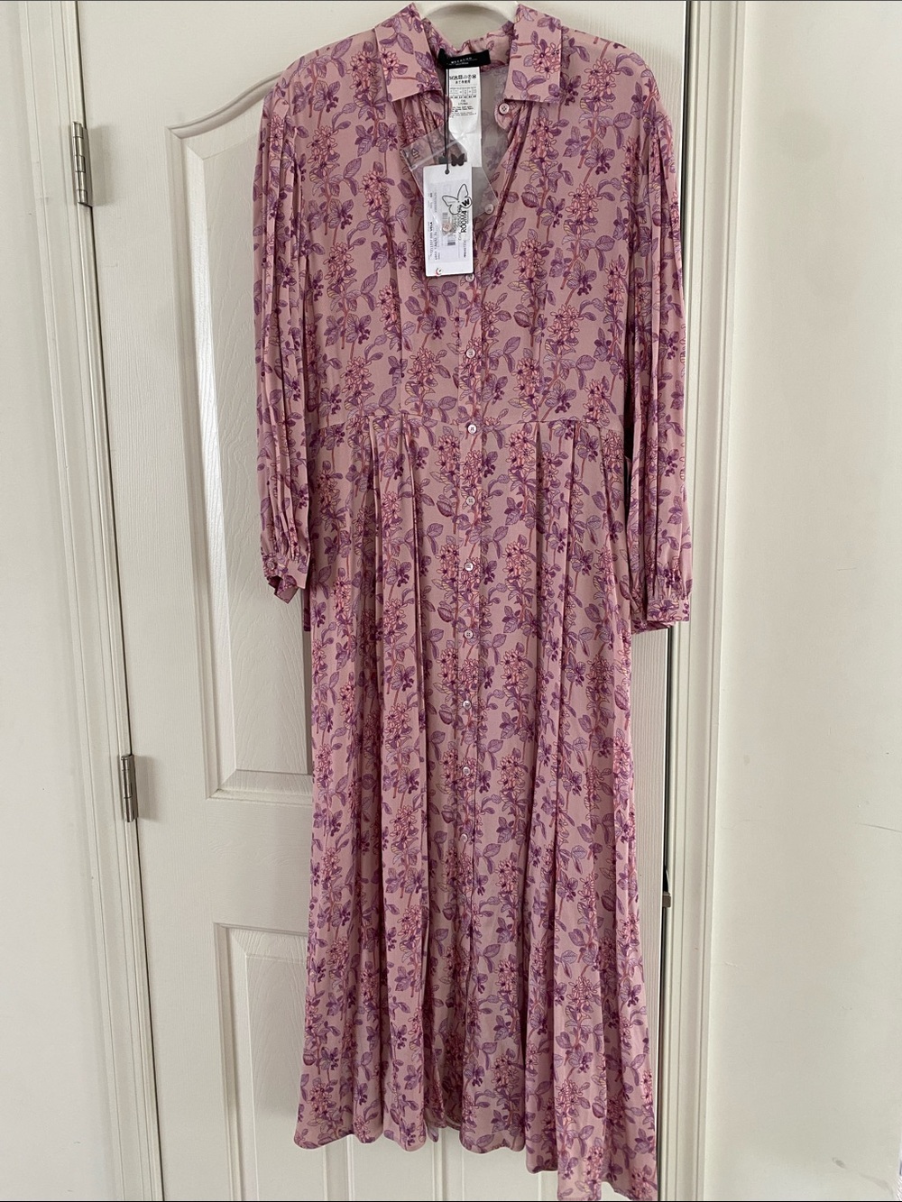 MaxMara Dusty Pink and Lavender Floral Maxi Dress